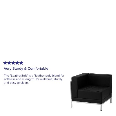 Black LeatherSoft Modular Left Corner Chair with Stainless Steel Frame