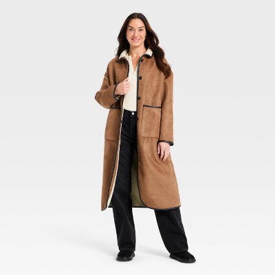 Women's Faux Suede Long Coat - Universal Thread' Tan - image 3