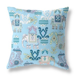 HomeRoots 16" X 16" Sky Blue And White Paisley Blown Seam Suede Throw Pillow - 1 of 4