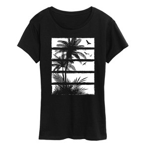 Women's - Hybrid Apparel - Palm Tree Silhouette, Panels White Short Sleeve Graphic T-Shirt - 1 of 4