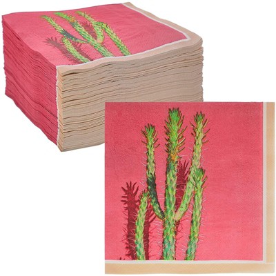 Sparkle and Bash 150 Pack Pink Succulent Cactus Napkins for Fiesta Party Decorations (6.5 x 6.5 In)