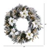 Nearly Natural 24” Flocked Poinsettia and Pine Artificial Christmas Wreath with 50 Warm White LED Lights - 2 of 4
