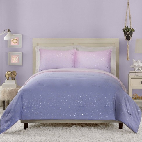 Full/queen Teen Ombre Foil Dot Comforter Set Pink/blue/metallic Gold -  Makers Collective : Target