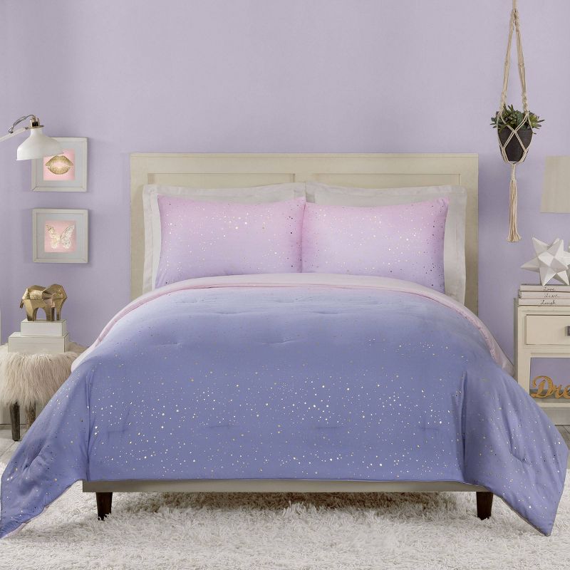 Teen Ombre Foil Dot Comforter Set Pink/Blue/Metallic Gold - Makers Collective, 1 of 10