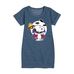 - Peanuts - Snoopy Woodstock Vampire Graphic Short Sleeve Fleece Dress - 1 of 4