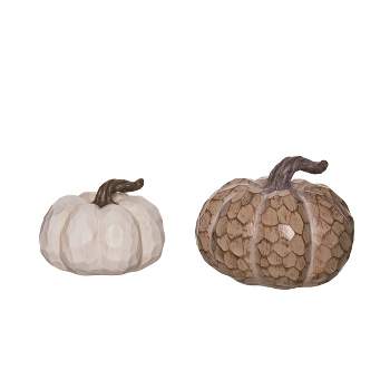 Transpac Resin 8.25 in. Multicolor Harvest Faux-Handcarved Pumpkin Decor Set of 2
