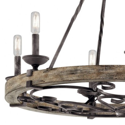 Taulbee 28.5" Grey Bronze Rustic Wagon Wheel Chandelier