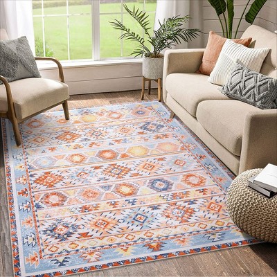 Washable Rug Boho Distressed Rug Stain Resistant Moroccan Accent Carpet