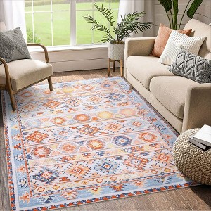 Washable Rug Boho Distressed Rug Stain Resistant Moroccan Accent Carpet - 1 of 4