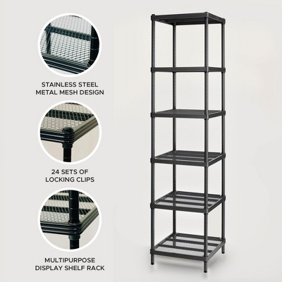 Versatile MeshWorks Black Metal Mesh 6-Tier Shelving Tower