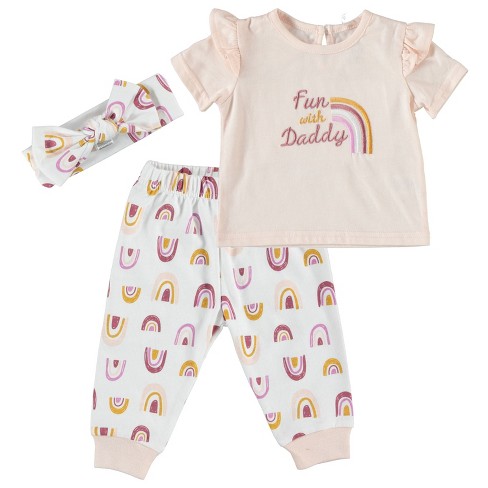 Chick Pea Baby Girl Clothes Layette Set Footless Sleep And Play 3 Pack Rainbow Ruffle Peach 24m Target