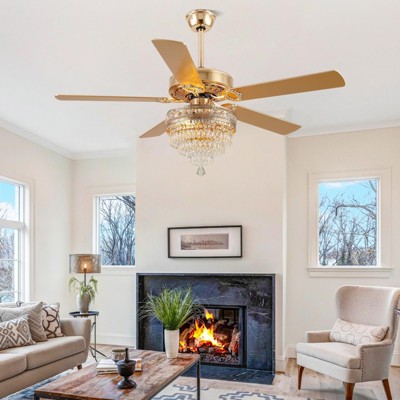 Kviflon 52" Crystal Ceiling Fan Fandelier with Lights,Remote Control, Reversible, Noiseless, for Bedroom,Kitchen,Dining Room
