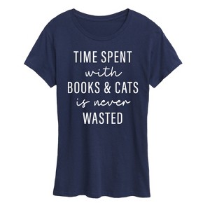 Women's - Instant Message - Time Spent With Books Cats Short Sleeve Graphic T-Shirt - 1 of 4