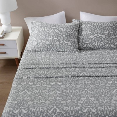 Queen Sage Winter Fauna Cotton Flannel Sheet Set