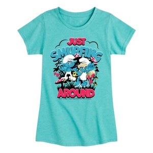 Girls' - Smurfs - Just Smurfing Around Fitted Short Sleeve Graphic T-Shirt - 1 of 4