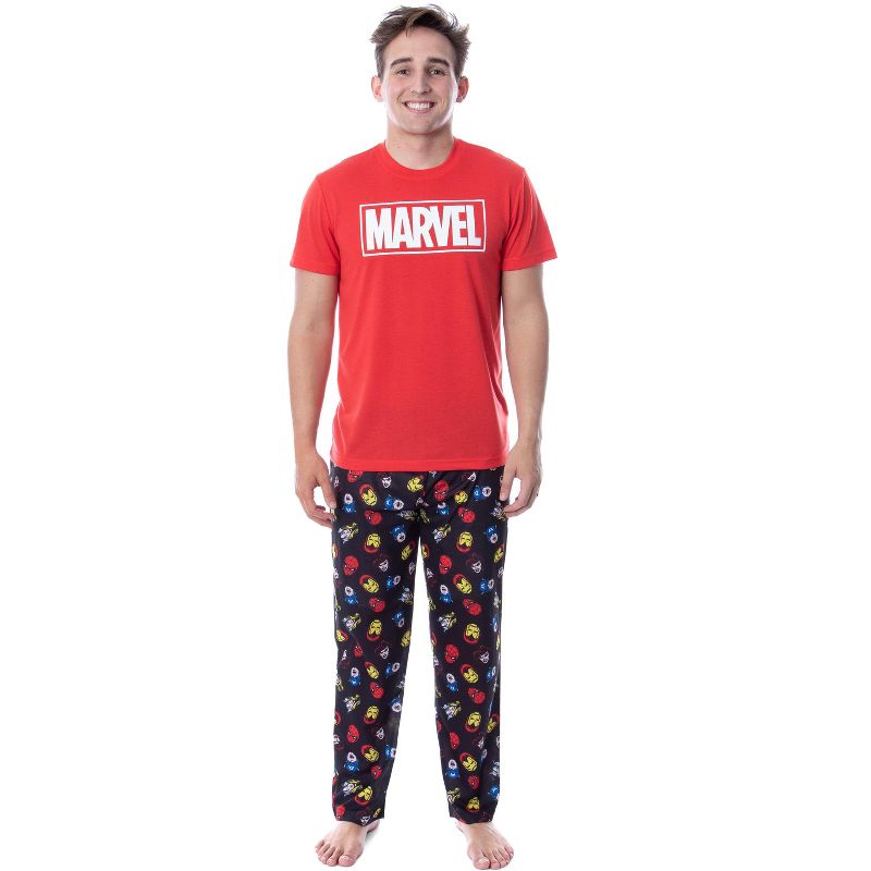 Marvel Thor Captain America Iron Man Men's Superhero Top And Pants Pajama Set Red, 1 of 5