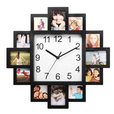 iMountek "12-Picture Collage Wall Clock: Stylish Photo Frame Clock for Home Decor and Personalized Memories" Gray