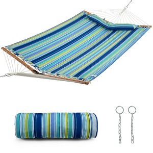 Gymax Porch Hammock with Detachable Outdoor Hammock with Wooden Spreader Bars Portable Hammocks with Hand Woven Cotton Ropes Suitable - 1 of 4