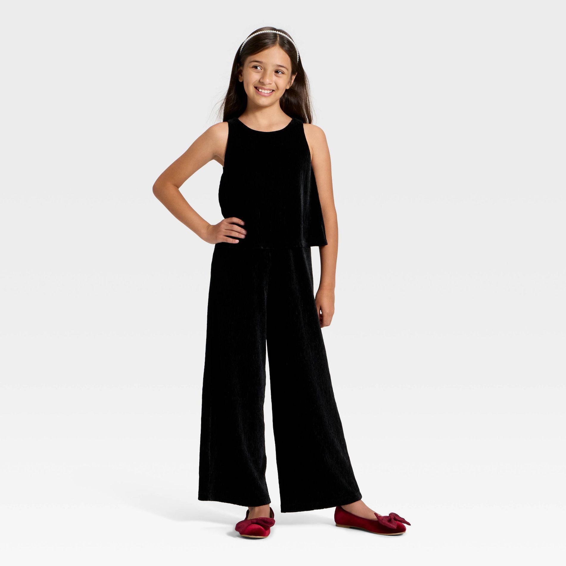 Girls' Velvet Jumpsuit - Cat & Jack™ Black