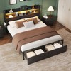 Furnulem Queen Size Bed Frame with Wooden Headboard and Shelves Metal Platform Bed Frame with Storage Drawers LED Lights and Charging Station Black - 4 of 4