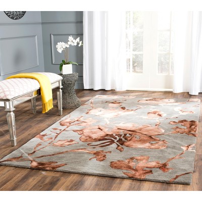 Hand-Tufted Grey Beige Wool Rectangular Rug with Non-Slip Feature