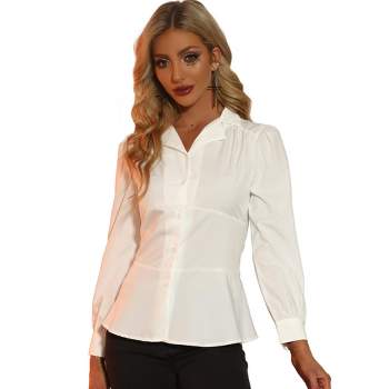 Allegra K Women's Long Sleeve V Neck Tie Back Casual Button Up Peplum Shirts