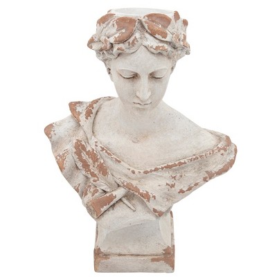 Sagebrook Home 21" Lady With Laurels Statue - White - Woman in Laurels Garden Sculpture Creative Decorative Statue