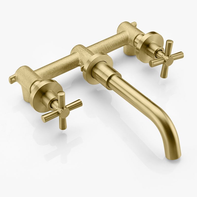 SUMERAIN Wall Mount Bathroom Faucet Two Cross Handles with Brass Rough-in Valve, Brushed Gold, 5 of 8