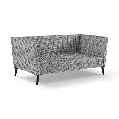 Gray Wicker 2-Piece Outdoor Loveseat and Coffee Table Set