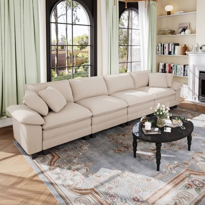 Captiva Designs 157.5-Inch Cloud Comfy Modular 4-Seater Sectional Sofa, Deep Seat Living Room Couch, Corduroy & Chenille Fabric