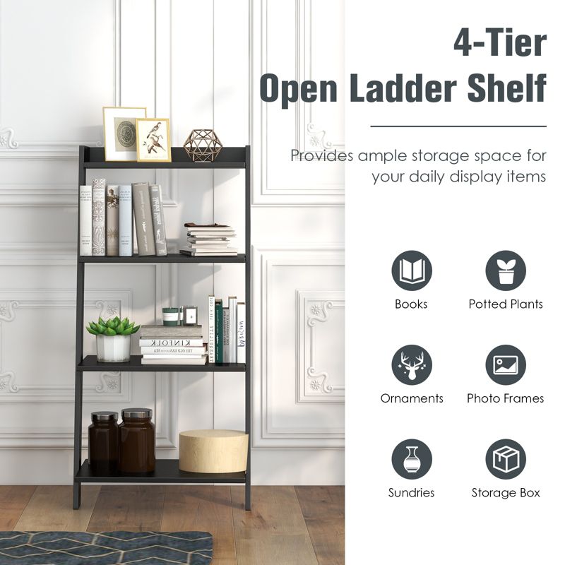 Tangkula 4-Tier Ladder Shelf 43” Tall Wooden Leaning Bookshelf Display Rack Modern Shelving Stand with Anti-tipping Device, 5 of 11