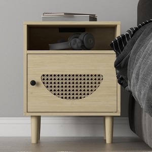 Garvee Rattan Nightstand with USB Ports - 2-Tier End Table for Living Room & Bedroom, Natural Wood Top, Convenient Charging Station - 1 of 4