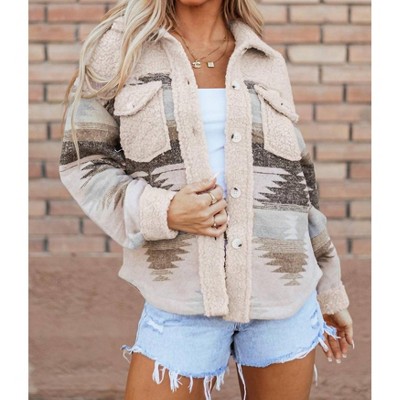 Women's Western Aztec faux-shearling Buttoned Coat - Sweet Lover Fashion