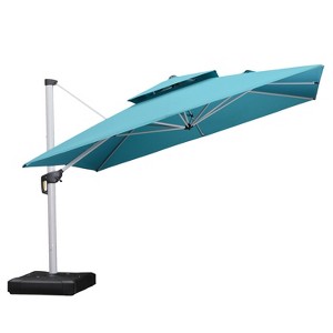 PURPLE LEAF 9/10/11/12ft Square Patio Cantilever Umbrella with Base Windproof Offset Heavy Duty Sun Umbrella for Pool Lawn Garden 360 Degree Rotation - 1 of 4