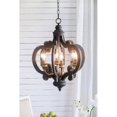 Antique Black 6-Light Wrought Iron Chandelier with Glass Shades