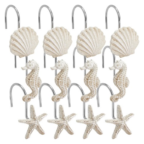 Juvale 12 Pack Beach Shower Curtain Hooks, Decorative Ocean Themed ...