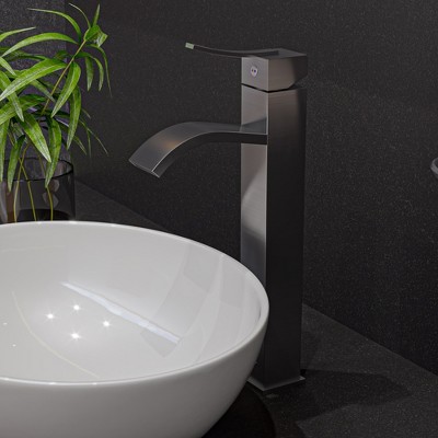 ALFI  AB1158-BN Tall Brushed Nickel Tall Square Body Curved Spout Single Lever Bathroom Faucet