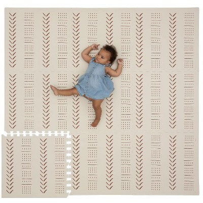 Image of CHILDLIKE BEHAVIOR 72" x 72" Baby Crawling Play Mat With Interlocking Floor Tiles, XX-Large Beige