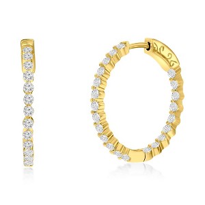 Bella Silver Sterling Silver, 25mm Inside-Outside Round CZ Hoop Earrings - Gold Plated - Gold - 1 of 2