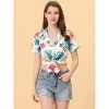 Allegra K Women's Hawaiian Floral Leaves Printed Short Sleeve Button Down Vintage Shirt - 2 of 4