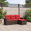 vidaXL 4 Piece Patio Sofa Set with Cushions Brown and Red Poly Rattan - Without Table - 2 of 4