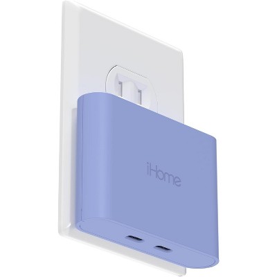 iHome Multiport 40W USB-C Charger, AC Pro 2-Port Flat Block, Dual Fast Charging Wall Adapter
