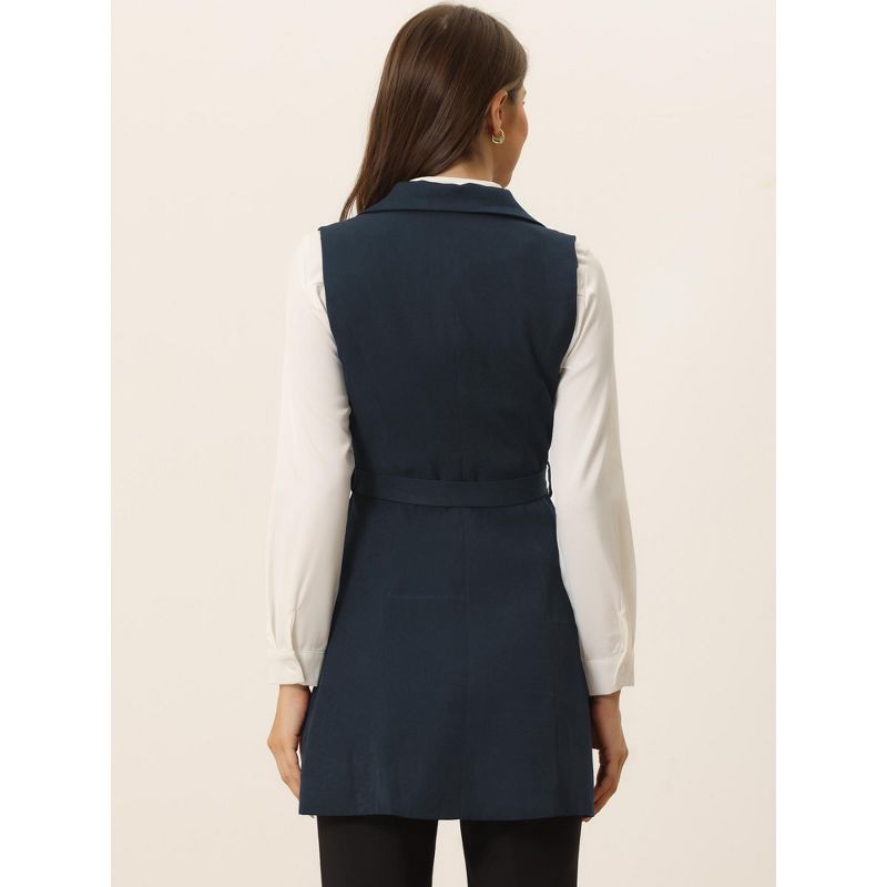 Allegra K Women's Lapel Collar Sleeveless Long Coat Double Breasted Belt Waist Lightweight Trench Vest, 4 of 6