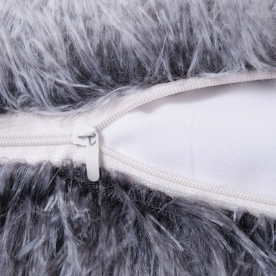 Gray Faux Fur 18x18 Euro Throw Pillow Covers, Set of 2