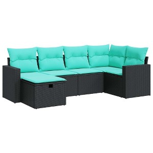 vidaXL 6-Piece Patio/Garden Sofa Set - Black Poly Rattan, Cushioned Seating, Modern Outdoor Furniture with Storage - 1 of 4