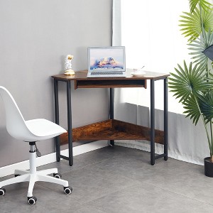 Triangle Computer Desk, Corner Desk With Smooth Keyboard Tray, Storage Shelves, Dressing Table, Modern Compact Writing Workstation - 1 of 4