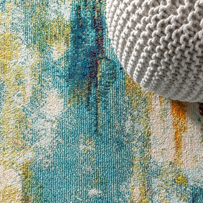 4' x 6' Blue Abstract Synthetic Reversible Area Rug