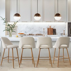 Edwin Boucle Counter Stool Set Of 4,Boucle Fabric Modern Counter Stools with Metal Legs,26 Inch Stools With Back for Kitchen Island-Maison Boucle - 1 of 4