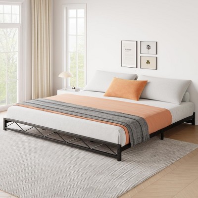Twin Size Bed Frame, Metal Low Platform Bed Frame, with Wavy Pattern, Metal Slat Support