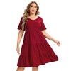 Women's Plus Size Lantern Sleeve Casual Ruffle Hem Loose Swing V Neck Tunic Mini Dress - 3 of 4